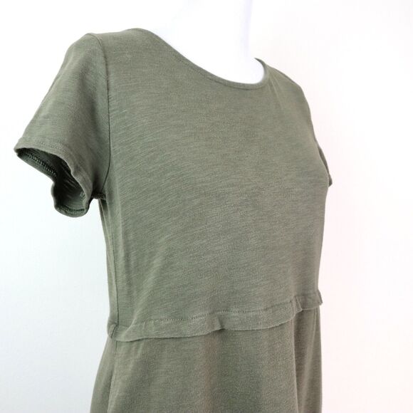 J Jill Size S Cotton Modal Slub Knit T-Shirt Dress Fringe Olive Green - Picture 7 of 11